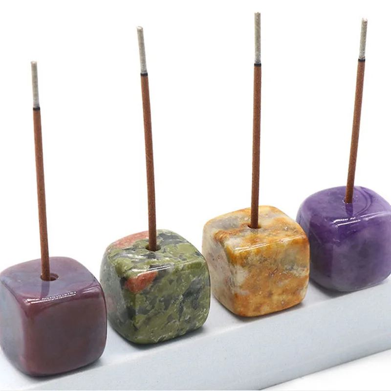 

Square Natural Quartz Stone Incense Holder Healing Agate Purple Pink White Crystal Incense Base Aromatherapy Gemstone Decor Sup