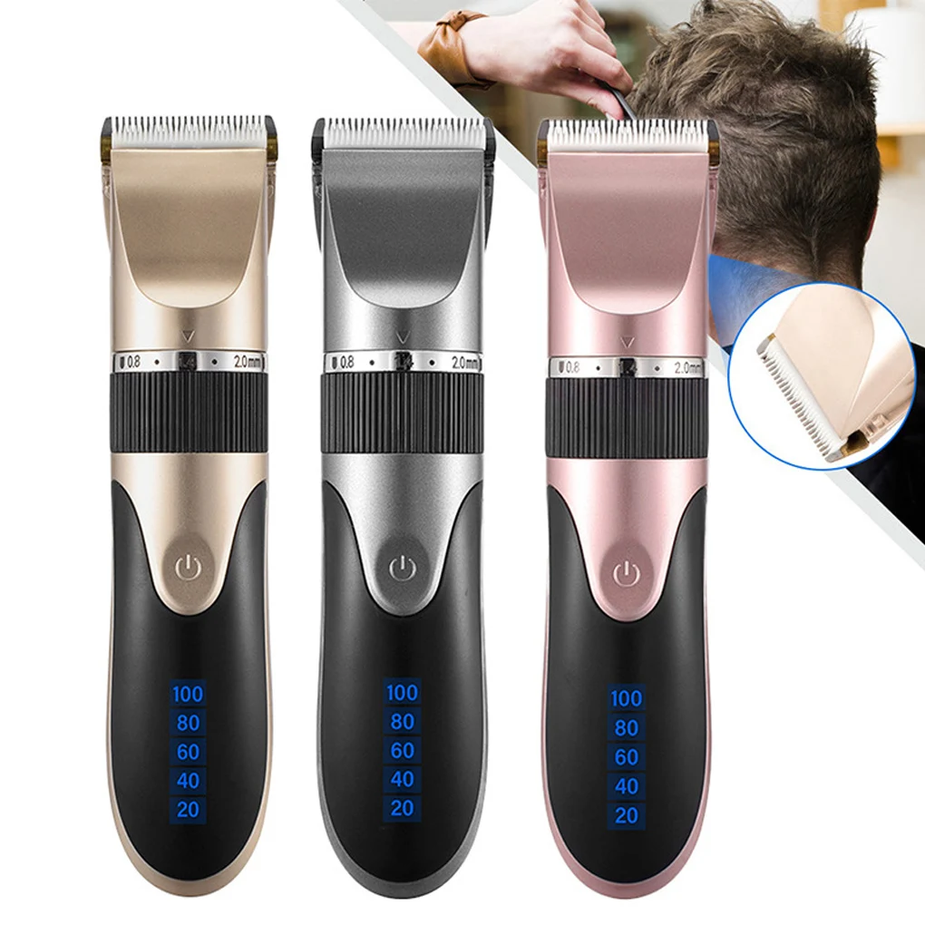 

Electric Hair Clipper Barber Man LED Ceramic Indicator Trimmer Detachable Low Noise Haircutting Shaver with Limit Hairbrushes
