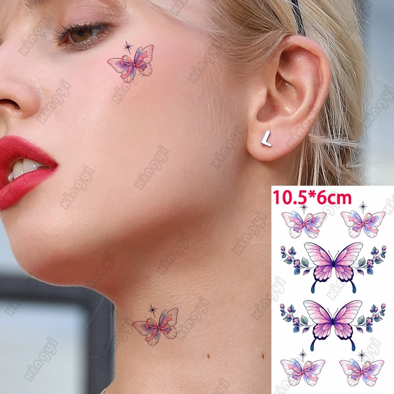 Временная татуировка для женщин, маленький размер, цветок, лист, Бабочка, галстук-бабочка, медуза, тату, наклейка, боди-арт, тату для детей, во...