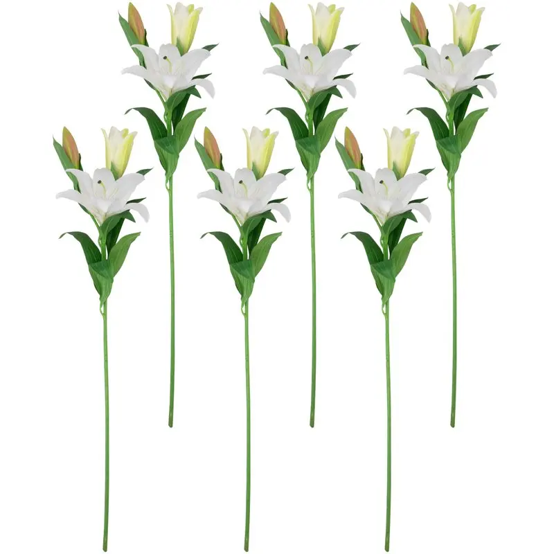 

Set of 6 White Lily Artificial Floral Stems 38" Wedding Party Vase Home Autumn Decoration Fake Flower