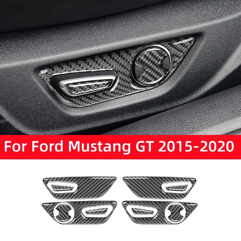 

Аксессуары для автомобиля Ford Mustang GT 2015-2021, кнопки регулировки для внутренней панели автомобильного сиденья из углеродного волокна, рамка, отделка, наклейка, Декор