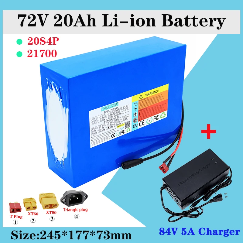 

Комплект литиевых батарей 72 в 20 Ач 21700 + зарядное устройство 84 в 5 А 20 шагов 4p со встроенной системой управления батареей для электрического в...