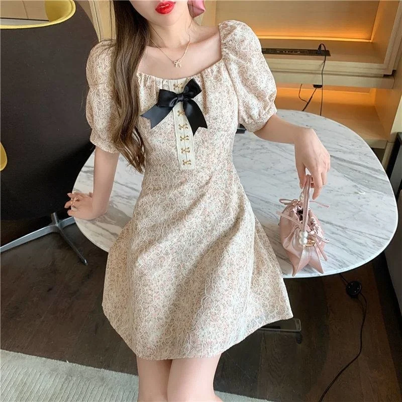 

Платье на бретелях, маленькая шифоновая кружевная юбка с квадратным вырезом и цветочным принтом, весна-лето 2022, новый дизайн для девушек