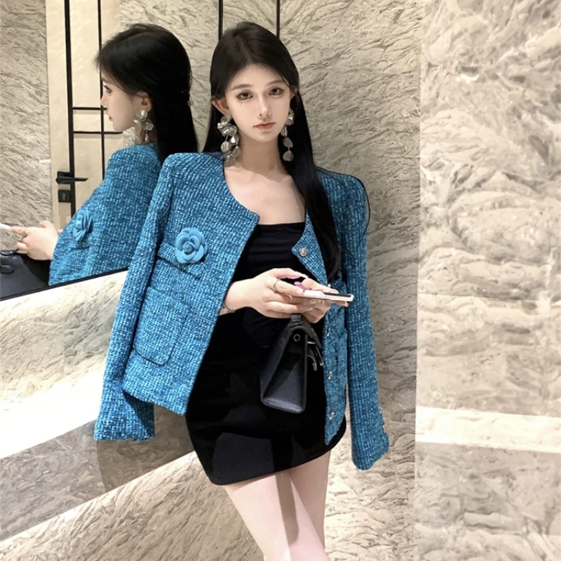 Элегантный твидовый жакет во французском стиле для женщин винтажное грубо