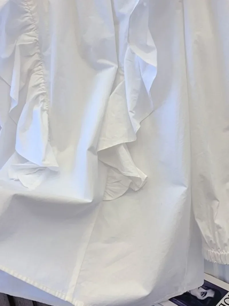 Женская рубашка с длинным рукавом белая плиссированная блузка изображением