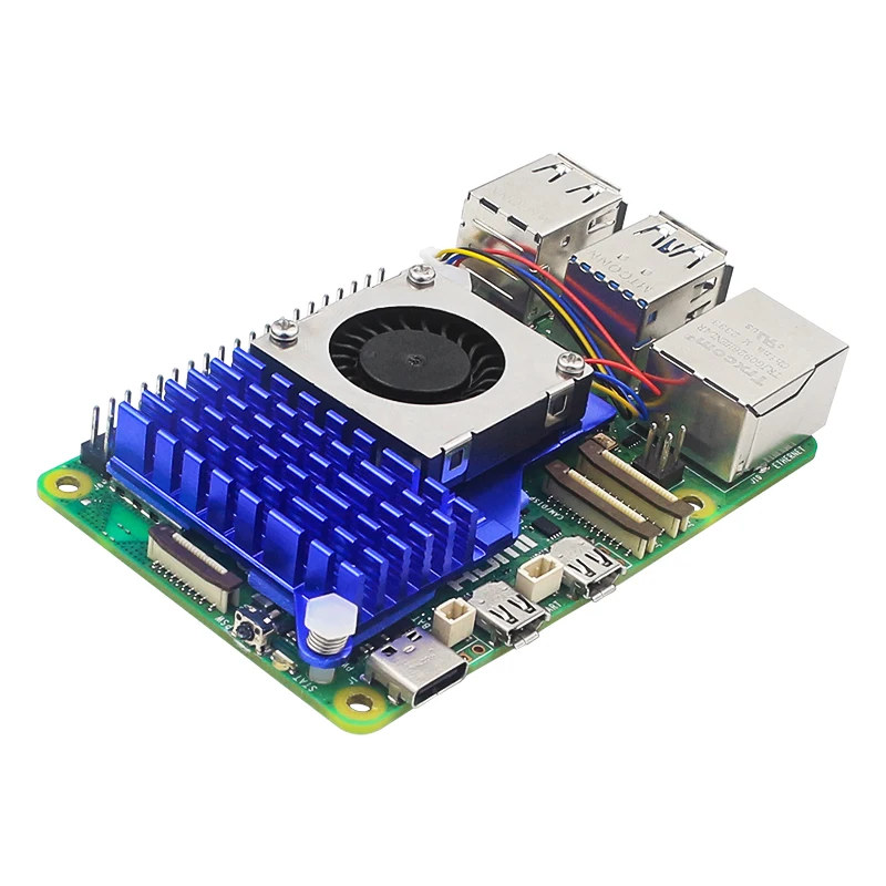Фото Raspberry Pi 5 Active Cooler, алюминиевый радиатор PWM, Регулируемый Вентилятор скорости, черный, серебристый, синий, Охлаждающий радиатор для RPI 5 Pi5 №5