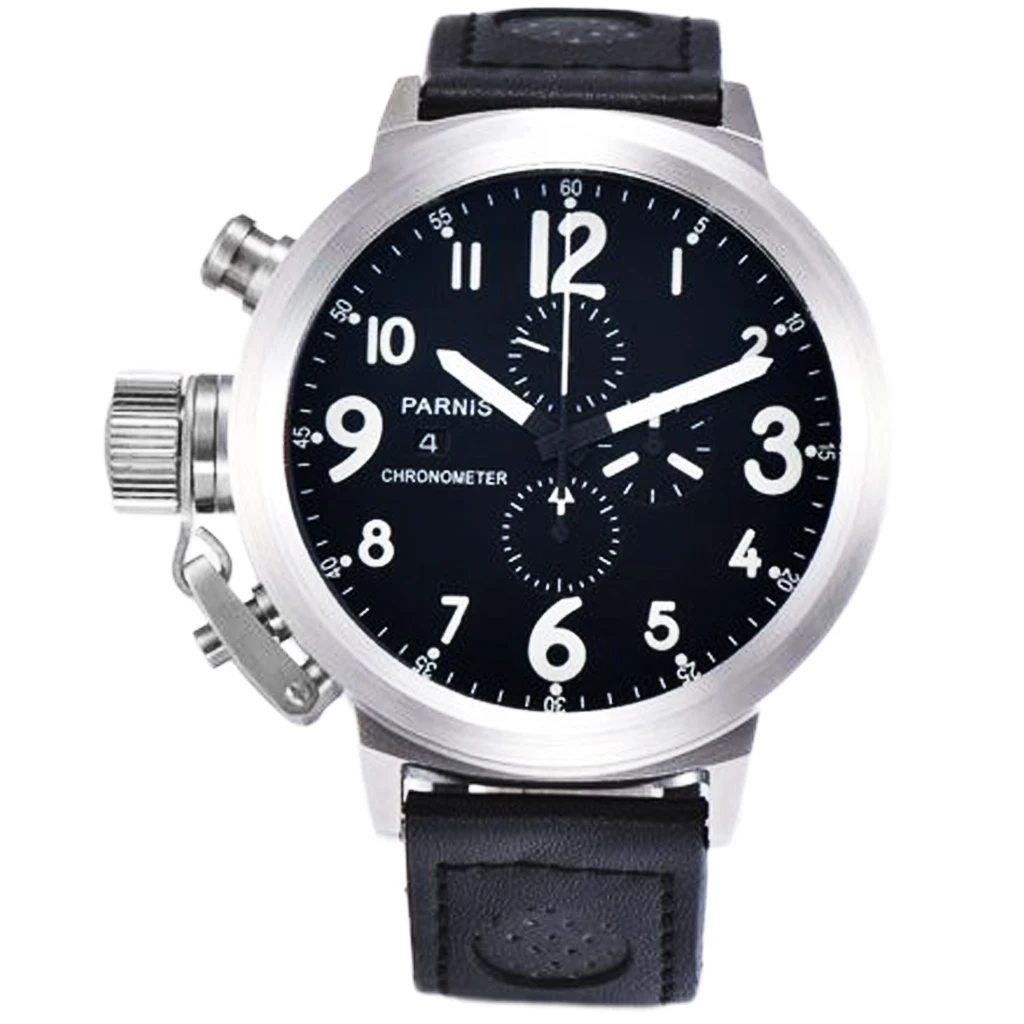 

50mm Parnis Big Face black dial day date mens quartz WATCH Full chronograph W60