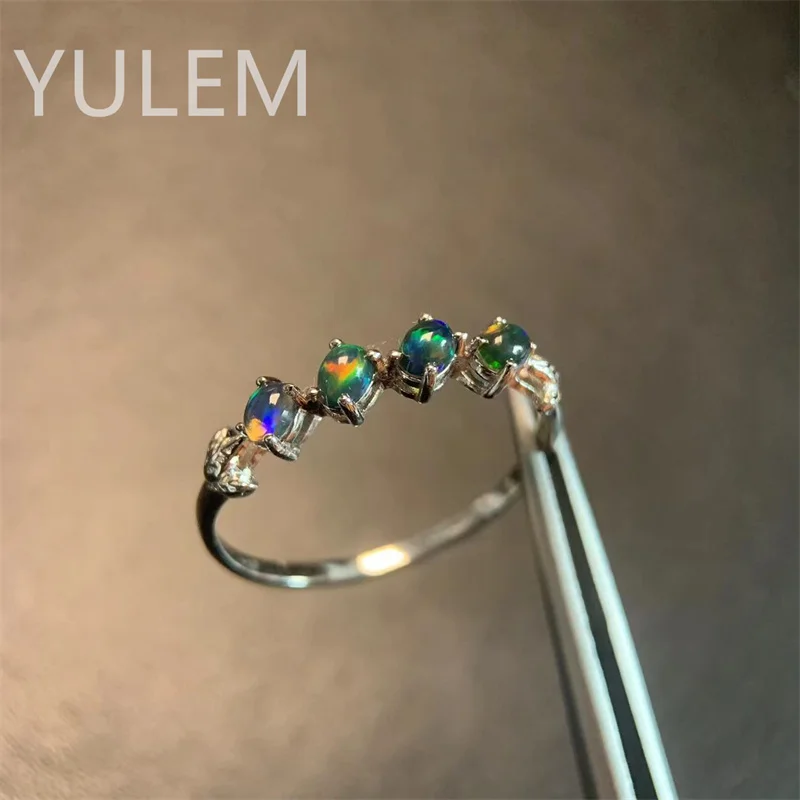 

YULEM Природный Черный опал драгоценный камень лист простой дизайн и серебро 925 обручальные кольца для женщин