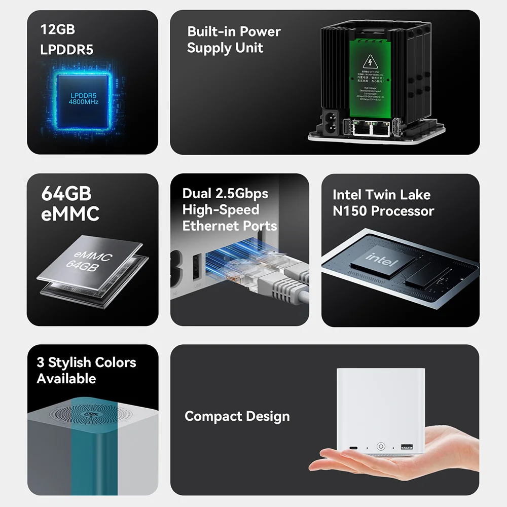 Фото Beelink ME Mini NAS Домашнее хранилище для устройств Intel Twin Lake N150 LPDDR5 4800 МГц 12 ГБ ОЗУ 64 ГБ Window 11 WiFi6 2.5Lan Мини-ПК Компьютер №3