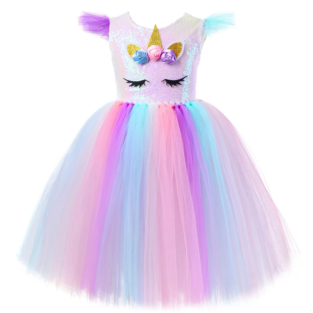 Unicorn Princess Dresses for Girls Birthday Halloween Costumes with Wings Children Long Tutu Dress Kids Toddler Baby Outfits |