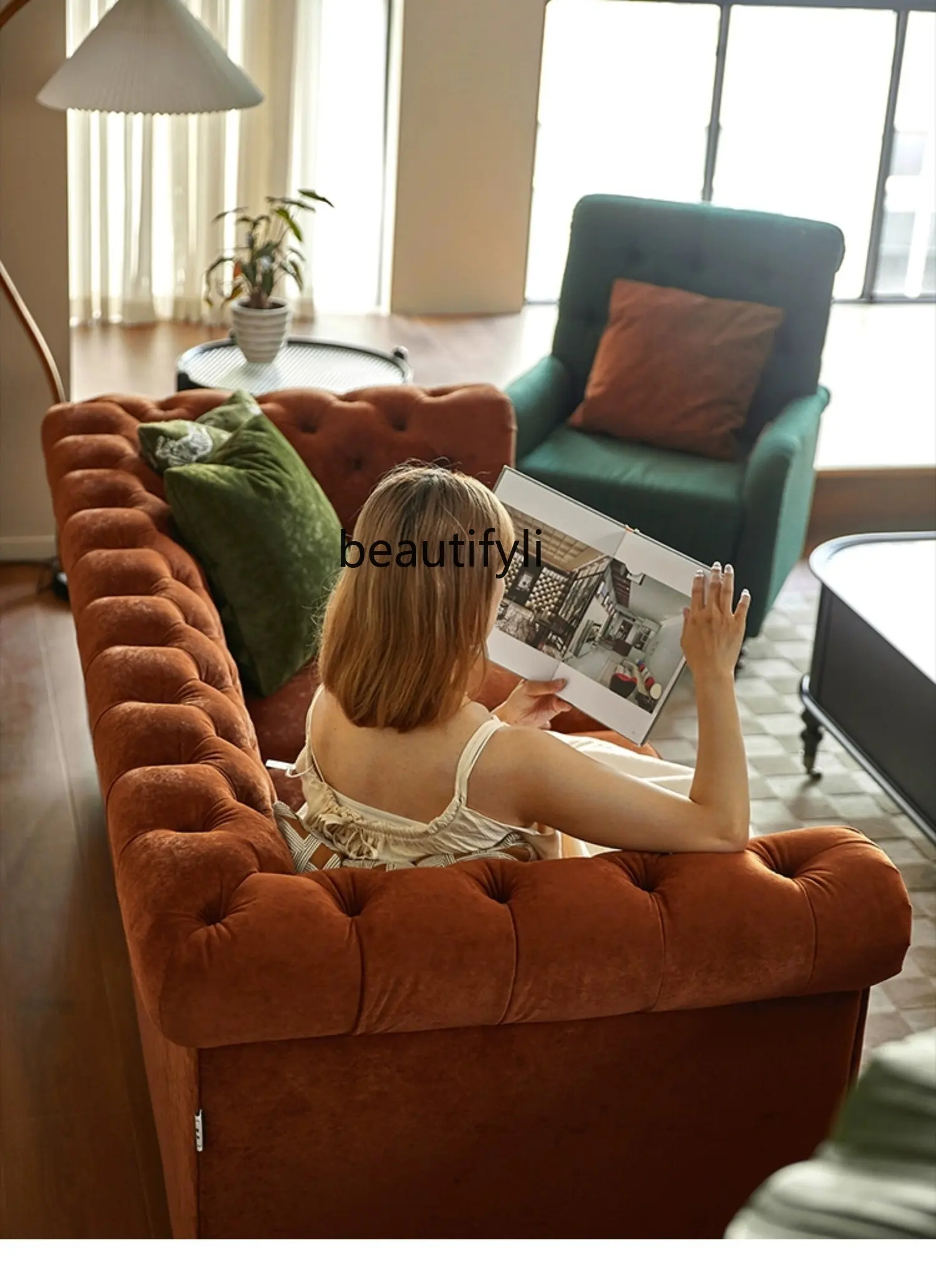 Винтажный бархатный однотонный тканевый диван zq в американском стиле из массива