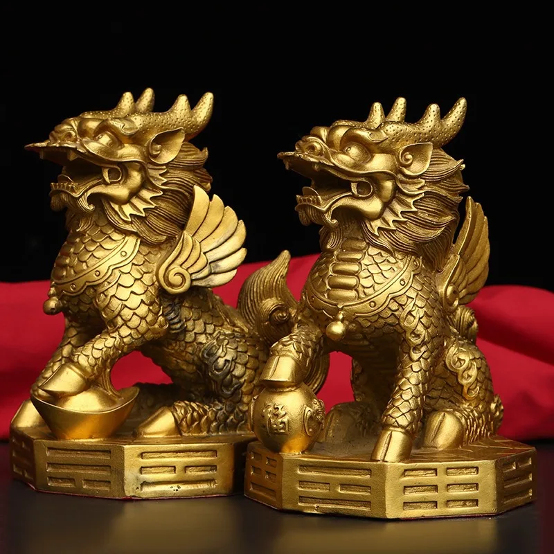 

Huang Copper Kylin Unicorn Decorations a Pair of Copper Kylin Gossip Kirin Living Room Home Office Crafts Ornaments