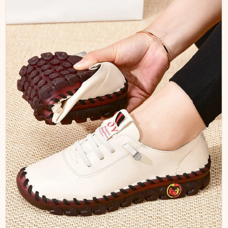High Quality Red Leather Sneakers Women Big Size 42 43 Orthopedic Shoes Comfort Cushion Loafers Ladies Flat Shoes Moccasins