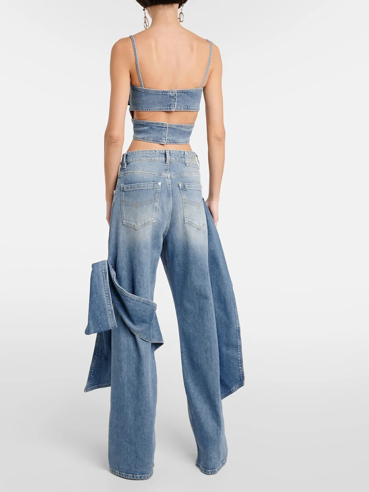 Женская джинсовая майка TWOTWINSTYLE с открытой спиной без бретелек