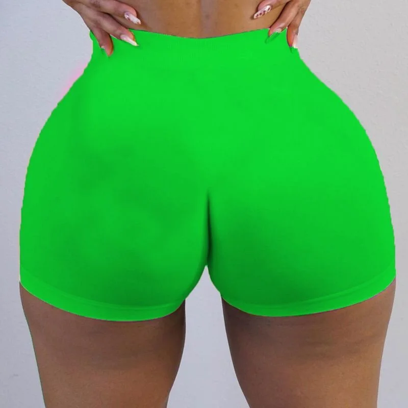 

2023 Sexy High Waist Spandex Booty Shorts Neon Green Womens Fitness Short Pants Summer Stretchy Bottoms Snack Shorts