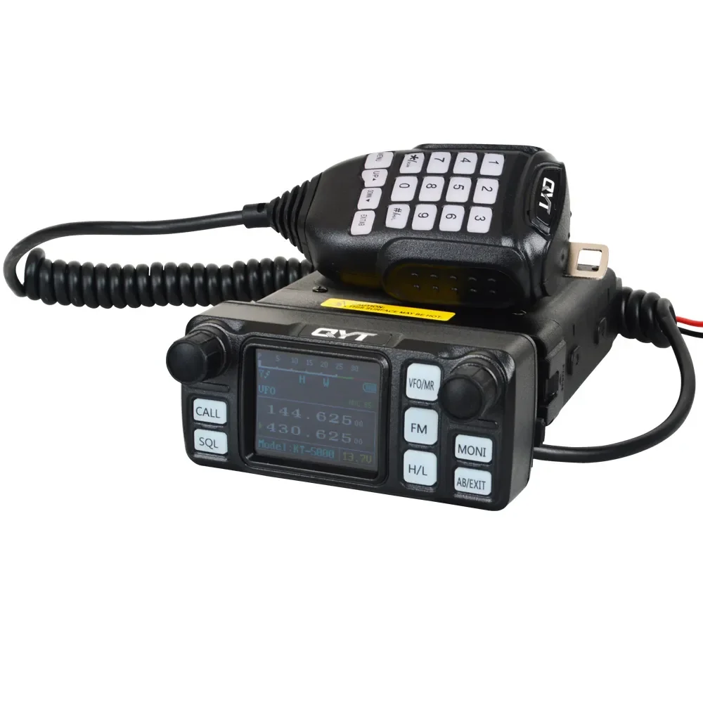 

QYT Car Walkie Talkie KT-5000 VHF UHF Dual Band Mini Color Screen Detachable Front Panel VOX Scrambler FM Mobile Radio 25W 200Ch