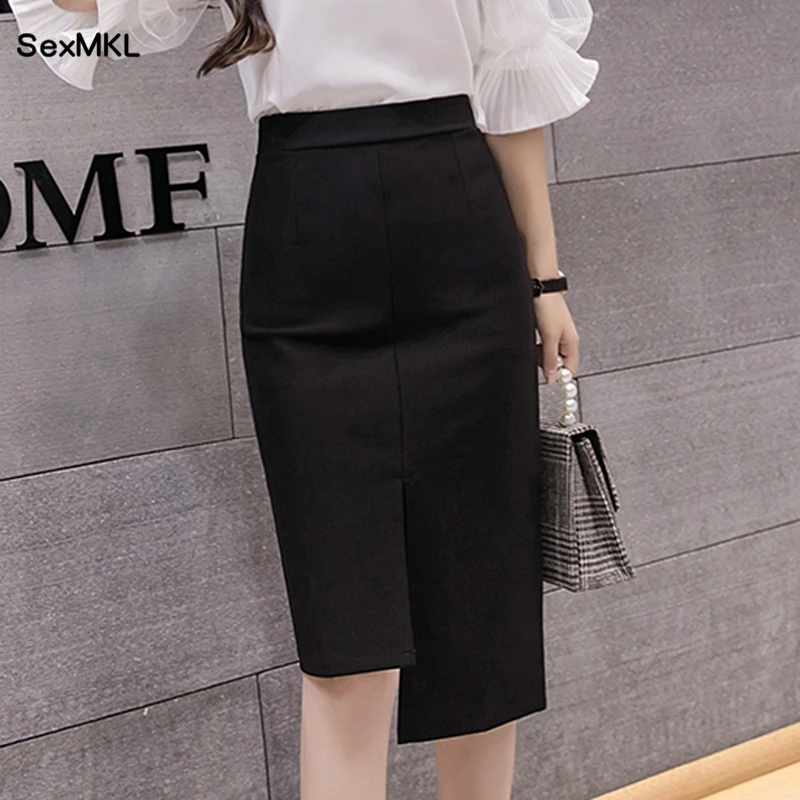 

Women Mid Length Black Skirts 2022 Elegant High Waist Bodycon Winter Falda Sexy Mujer Korean Fashion Clothing Slim Office Skirt