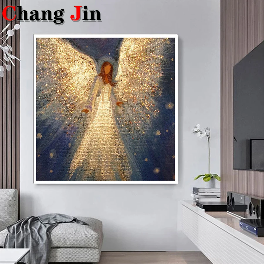 

5D Diy Diamond Painting Angel With Golden Wings Cross Stitch Kit Abstract Portrait Diamond Art Embroidery Mosaic Home Decor Gift