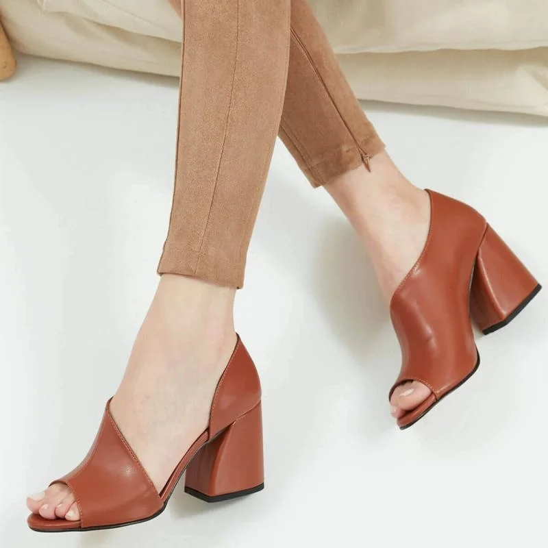 

Casual Peep Toe Hollow Out Heels Women Soild Color High Sandals Summer Black Office Shoes New Ladies Classic Fashion Chunky Pump