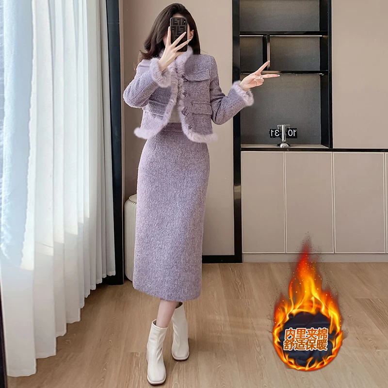 Новые зимние женские утепленные костюмы с хлопковой подкладкой модная меховая