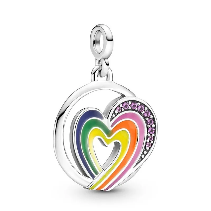 

Authentic 925 Sterling Silver Pan ME Rainbow Heart of Freedom Medallion Charm Bead Fit Pandora Bracelet & Necklace Jewelry