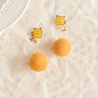 anime pokemon new pikachu pompons earrings silver needle ear clip without piercing cute girl ginger earrings ear clip