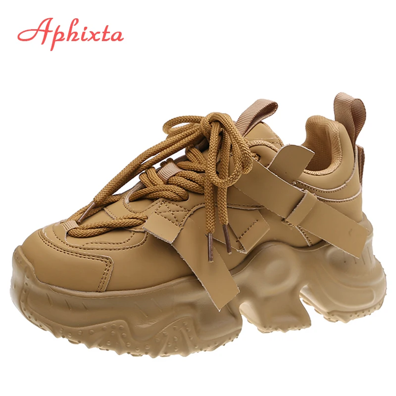 Aphixta Winter Platform Leather Sneakers Boots Women Lace-up Khaki Black Pimp Sports Shoes Woman Sneakers