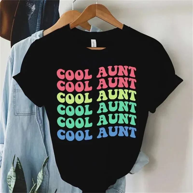 

Cool Aunt Print Printed T-Shirts for Women Y2k Clothes Short Sleeve Funny Round Neck Tee Shirt for Female Casual Summer Tops