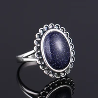 silver rings elegant simple oval blue sandstone rings women girls fine jewelry anniversary engagement party gift