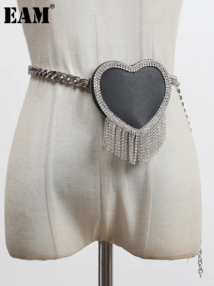 

[EAM] Pu Leather Mini-bag Rhinestones Big Size Long Belt Personality Women New Fashion All-match Spring Autumn 2022 1DA286