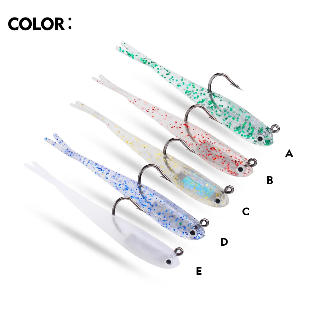 5 шт./лот мягкая рыболовная приманка с Т-образным хвостом 7 см г джиг-головками