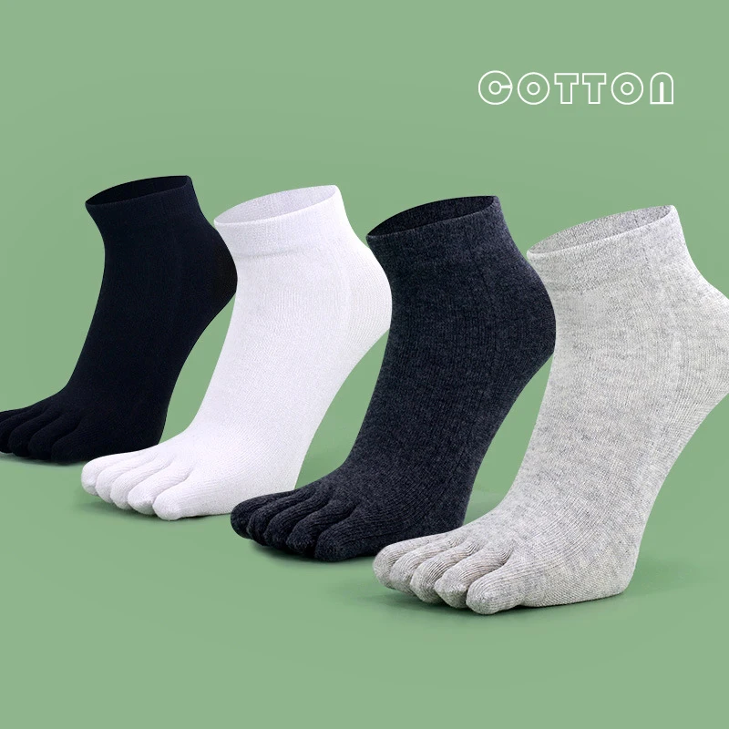 calcetines-de-algodon-con-cinco-dedos-para-hombre-medias-transpirables-de-tobillo-para-correr-color-solido-negro-blanco-gris