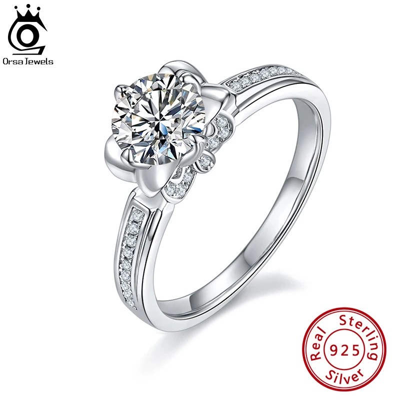 

ORSA JEWELS Luxury Flower Moissanite Diamond Ring 925 Sterling Silver Moissanite Rings for Women Wedding Anniversary Gift SMR90