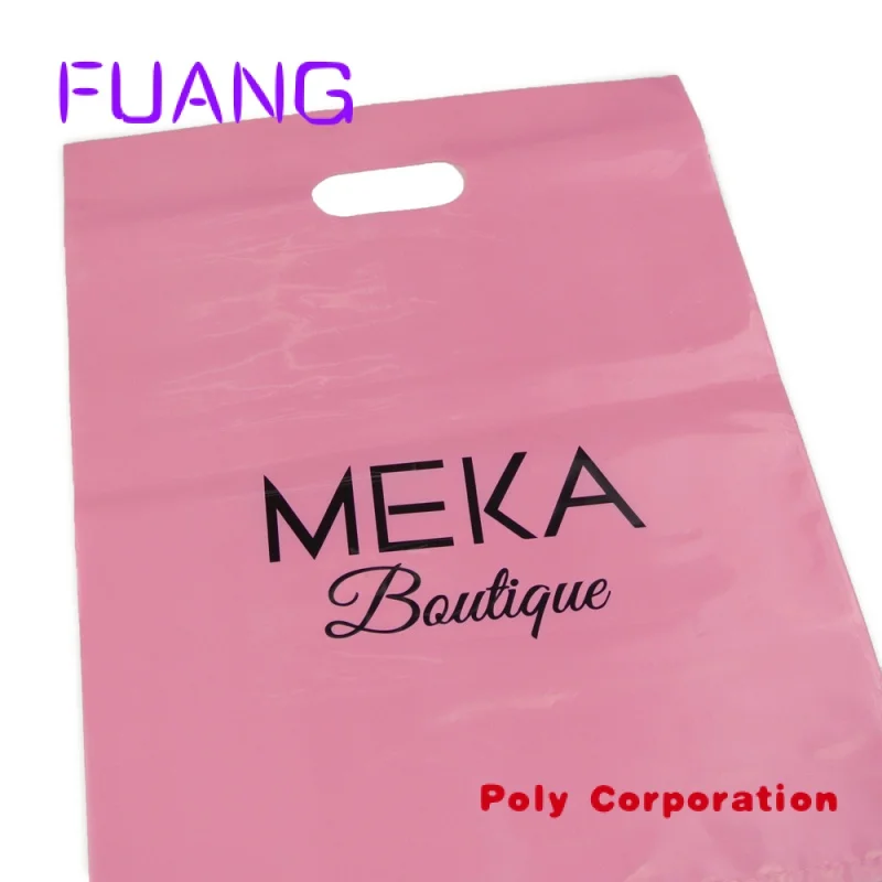 customized packing shopping bags LDPE Fold Over Die Cut Handle Custom Retail Merchandise plastic bags