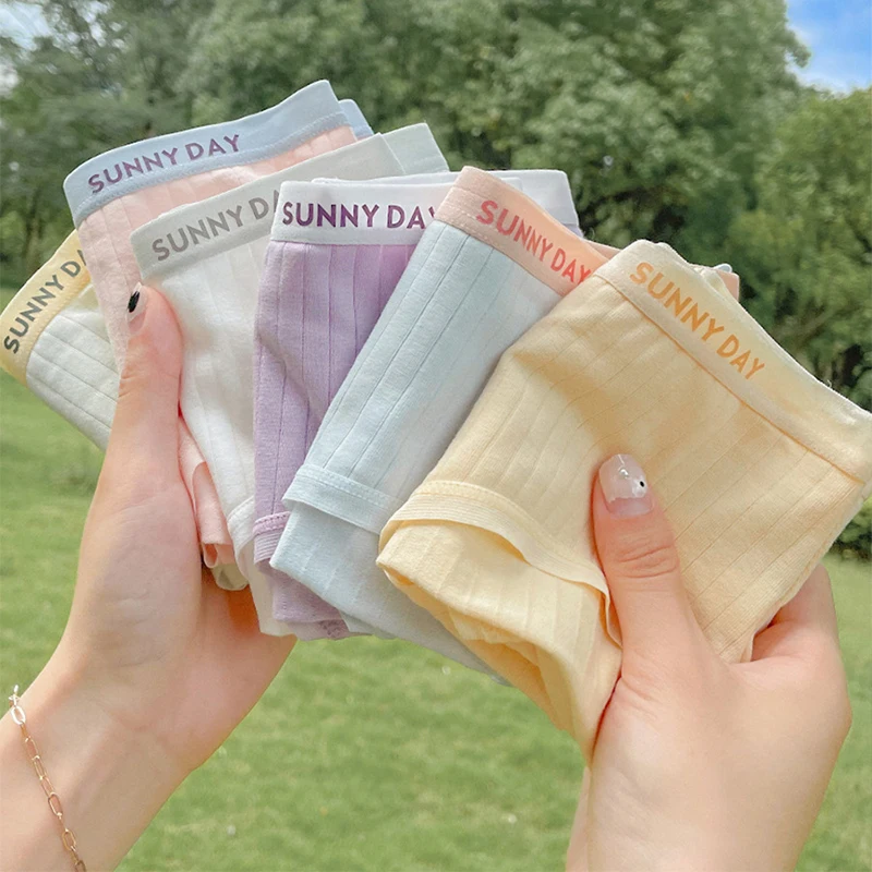 

Women 3PCS Cotton Panties Seamless Contrast Color SUNNY DAY Decor Mid Waist Breathable Underpants Underwear For Girls Lingerie