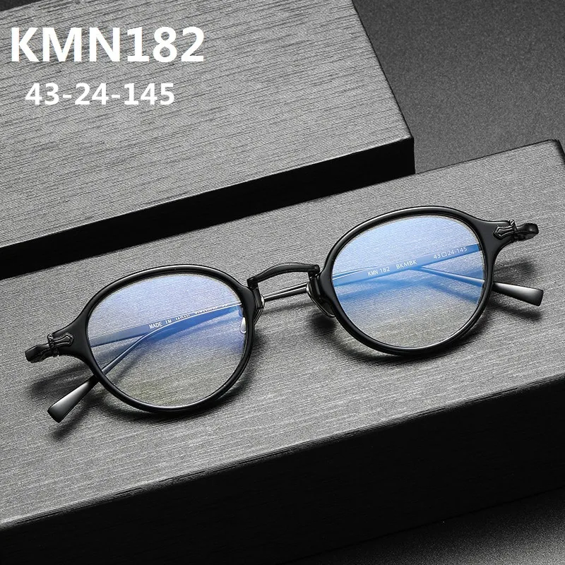 

Japanese Handmade Glasses Frame Men Women Classic Round Prescription Eyeglasses Titanium Ultralight Myopia Eyewear KMN182 Gafas