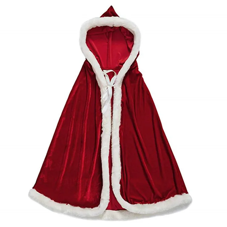 

Christmas Halloween Costumes Cloak Mrs. Claus Santa Xmas Velvet Hooded Cape Robe Length 60-150cm