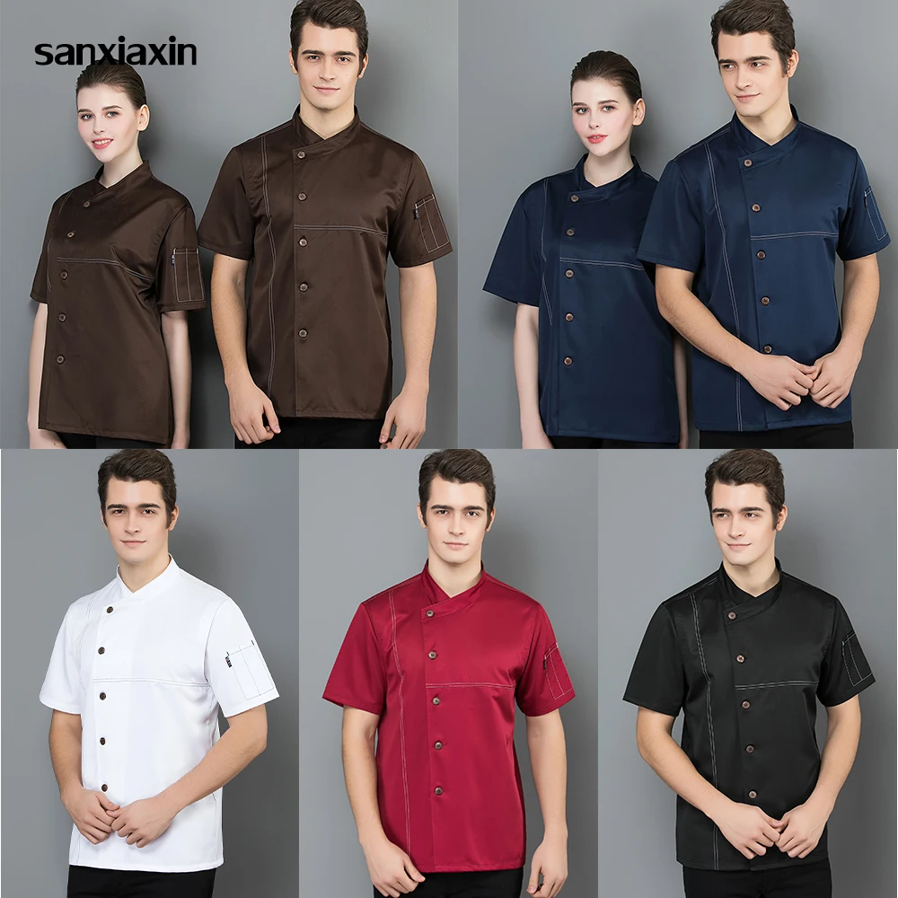 

Men Short Sleeve Chef Jackets Restaurant Waiter Work Uniform Catering T-shirt Chef Coat Top For Kitchen Food Serive Work Uniform