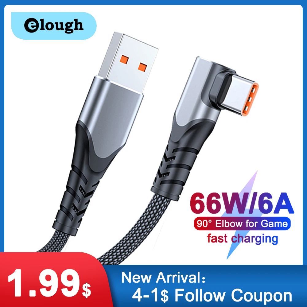 

Кабель зарядный Elough, USB Type-C, 66 Вт, 6 А, 90 градусов