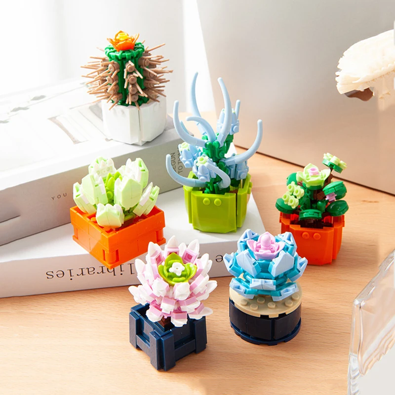 

Z30 Mini Flower Building Blocks Home Desktop Succulent Potted Ornaments Diy Small Particles Puzzle Assembled Children's Toy Gift