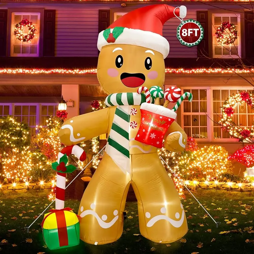 

Christmas Inflatables Outdoor Decorations Gingerbread Man, 8FT Inflatable Christmas Yard Decorations with Build-in 8 LEDs, Chris