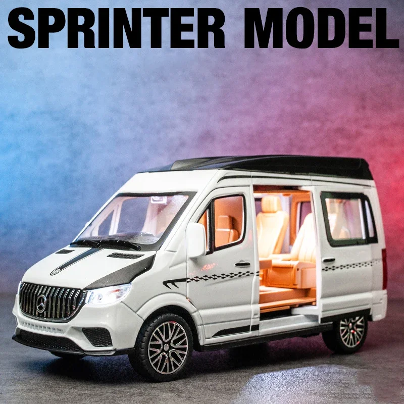

1:24 Литой автобус Sprinter MPV Van, игрушечный автомобиль из сплава, литой MPV Модель со звуком, фотография, детский подарок для мальчиков, игрушки