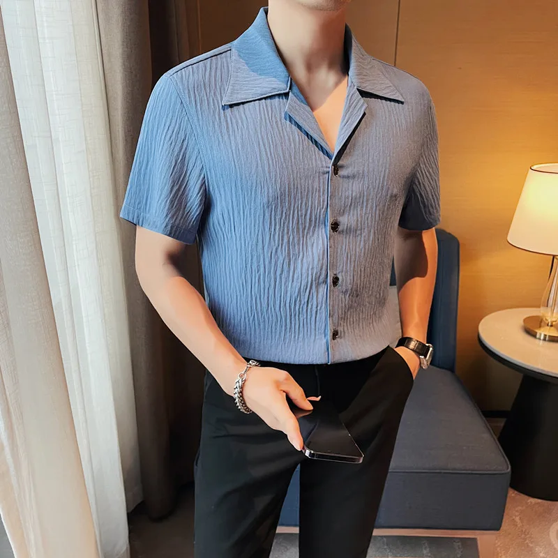 

2023 летние шелковые рубашки с короткими рукавами, мужские Модные приталенные повседневные деловые рубашки с V-образным вырезом, уличная одежда, женская блузка для смокинга