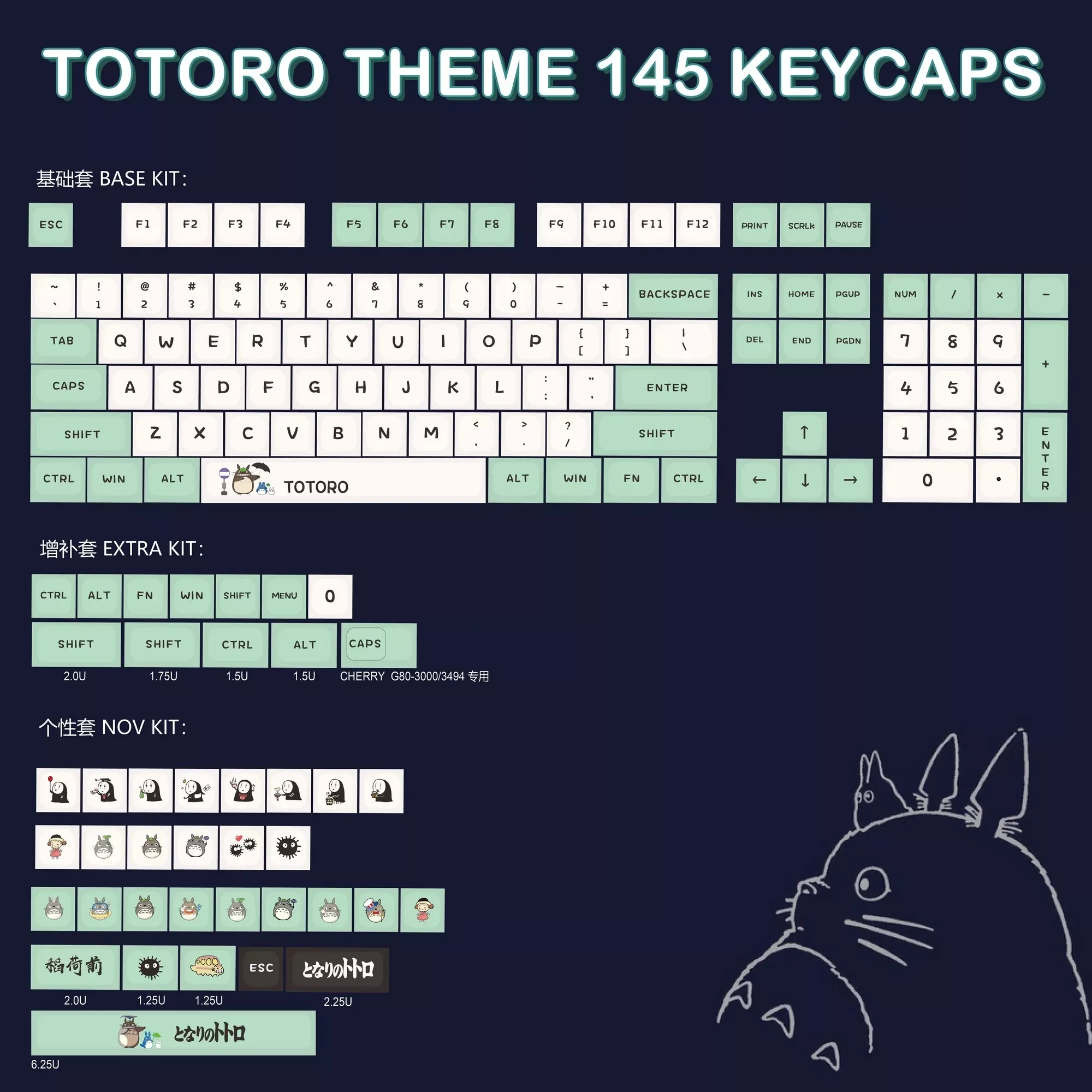 

145 Keys/set TOTORO Theme Keycaps PBT Dye Subbed Key Caps XDA Profile Keycap For MX Switch Mechanical Keyboard