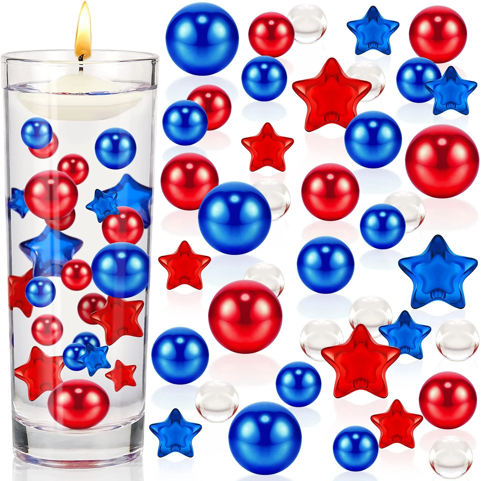 Vase Filler Beads 4th of July Pearl Decor Patriotic Ornaments Pearl for Floating Candles Centerpiece for Xmas Home Party Table