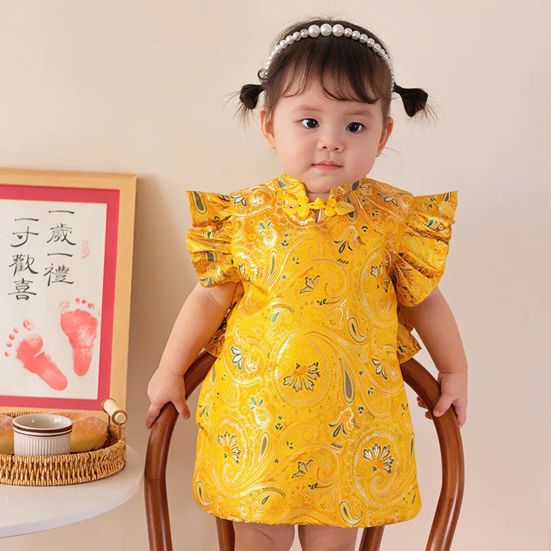 

Платье-Ципао для маленьких девочек с открытой спиной и цветочным принтом