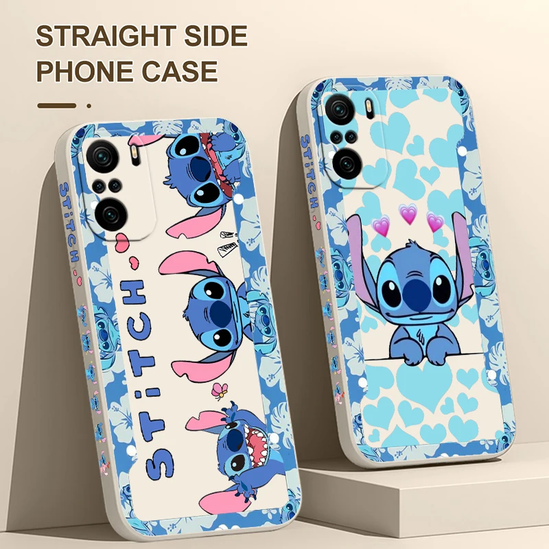 

Cartoon Disney Stitch Phone Case For Xiaomi Redmi Note 12 12Pro 11 11S 11T 10S 10 Pro Plus 5G Liquid Left Rope Cover