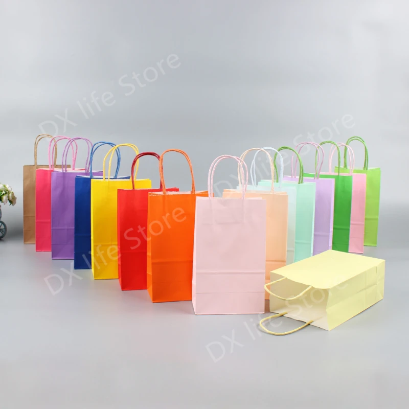 

10/20/30/50pcs Colorful cowhide styles Festival Gift Kraft Paper Bag Shopping Multifunction Recyclable Paper Bag With Handles