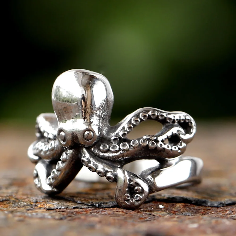 Новинка кольцо-осьминог из нержавеющей стали 316L в винтажном стиле с узорами