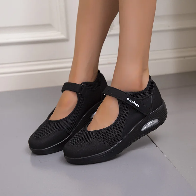 

Spring And Autumn Large Size New Mesh Hollow Wedge Velcro Casual Swing Shoes Casual Shoes Women Sandals